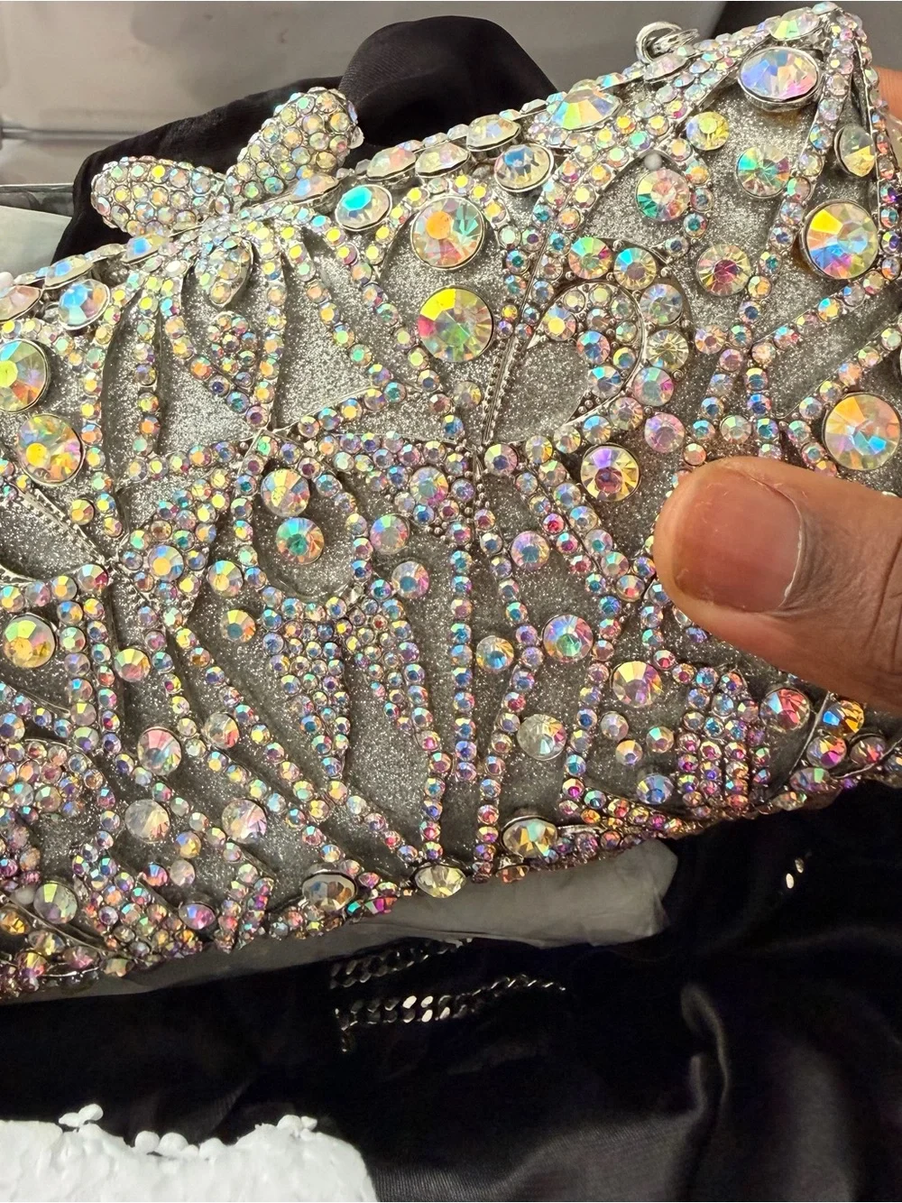 Swarovski Silver Crystal-Aurora Embellished Kids Clutch